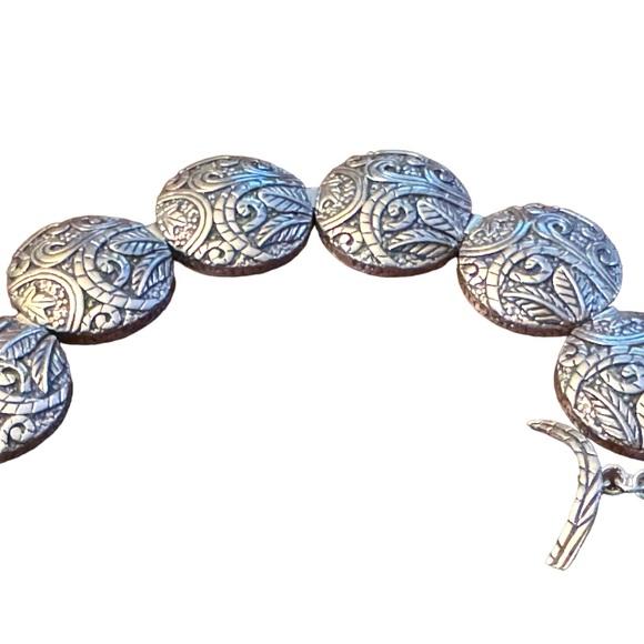 Stunning ornate scroll work design antiqued SILPADA sterling disk link bracelet - Picture 7 of 9